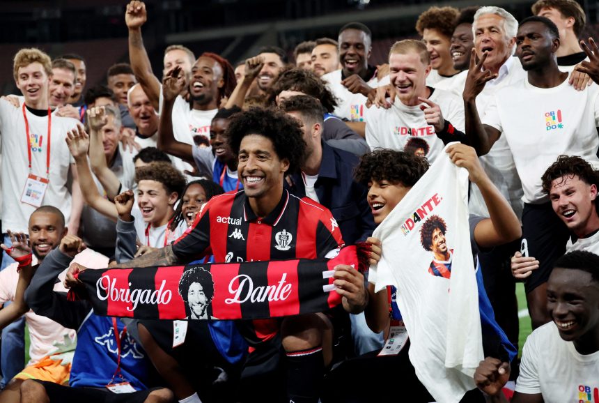 Dante se despede do futebol aos 42 anos em goleada que salva o Nice do rebaixamento