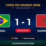 Brasil empata com Marrocos em 1 a 1 pela Copa do Mundo 2026